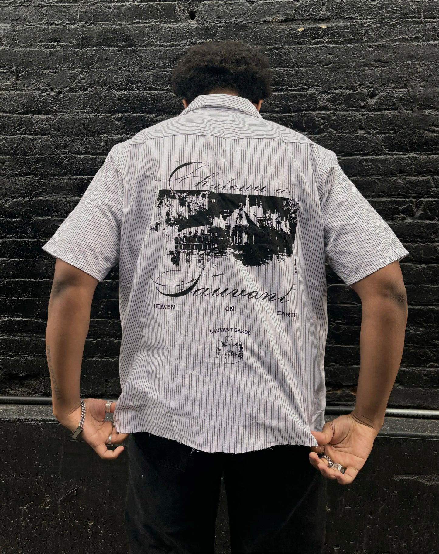 Chateau Pin Stripe Button Up Tee Shirt