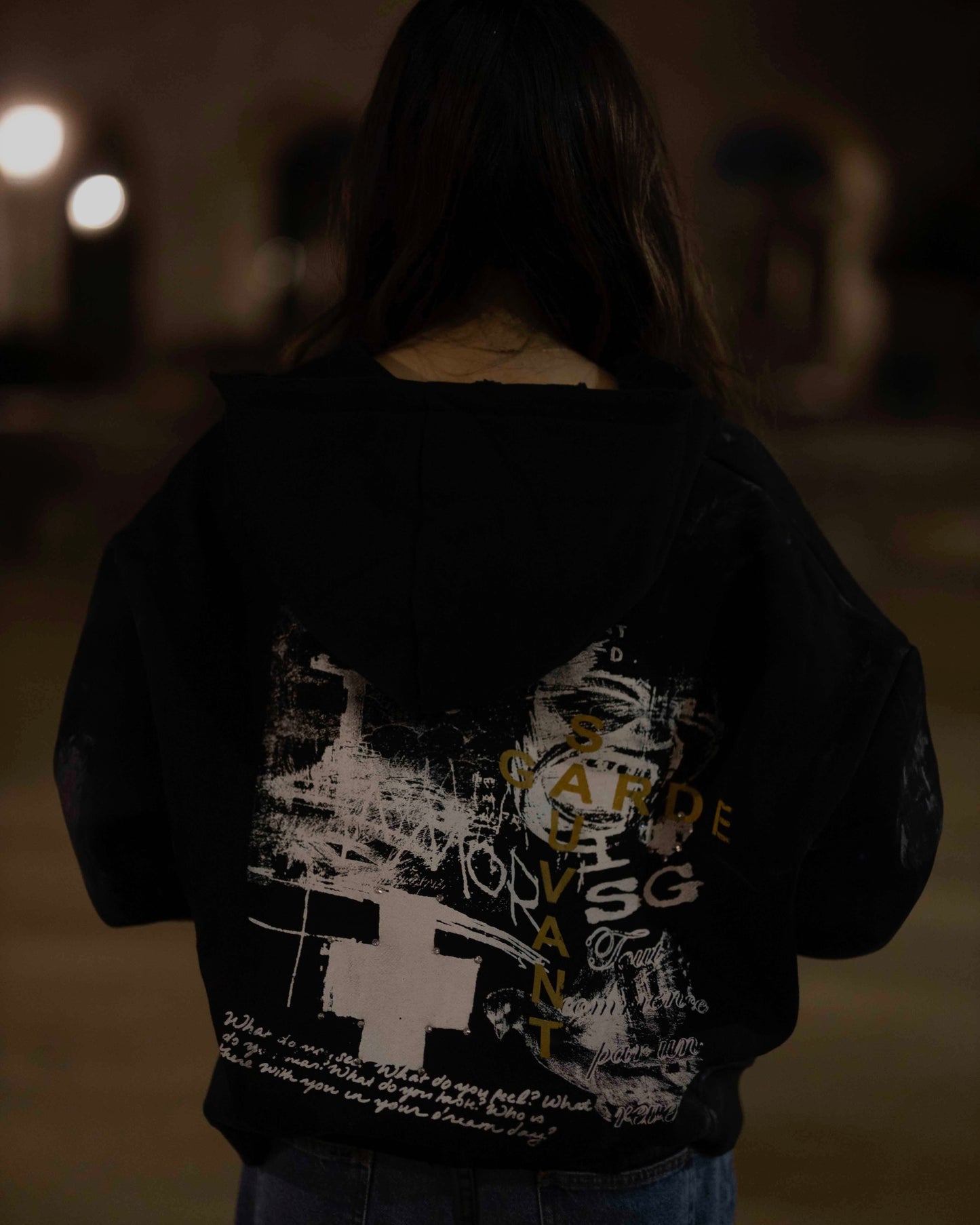 Distressed Black Zip Up Hoodie