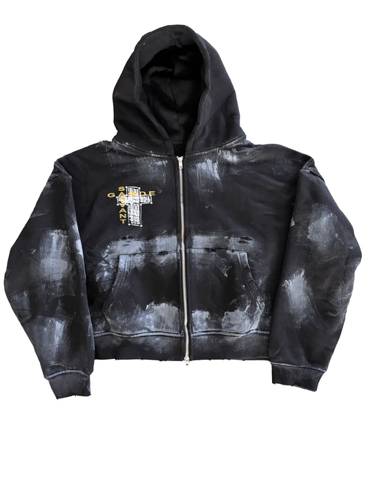 Distressed Black Zip Up Hoodie