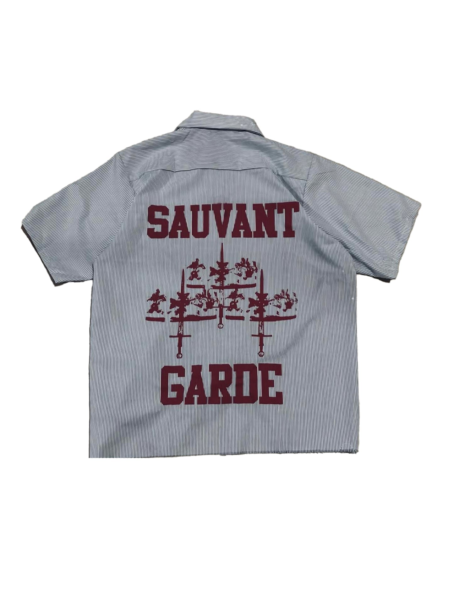 Logo Pin Stripe Button Up Tee Shirt