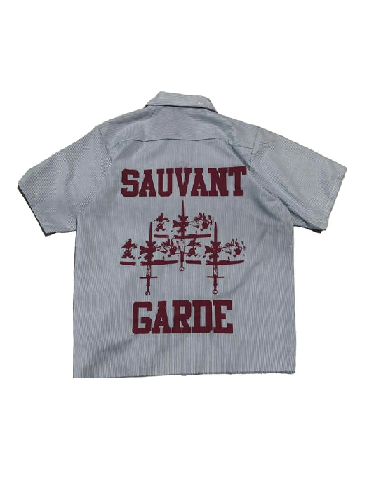 Logo Pin Stripe Button Up Tee Shirt