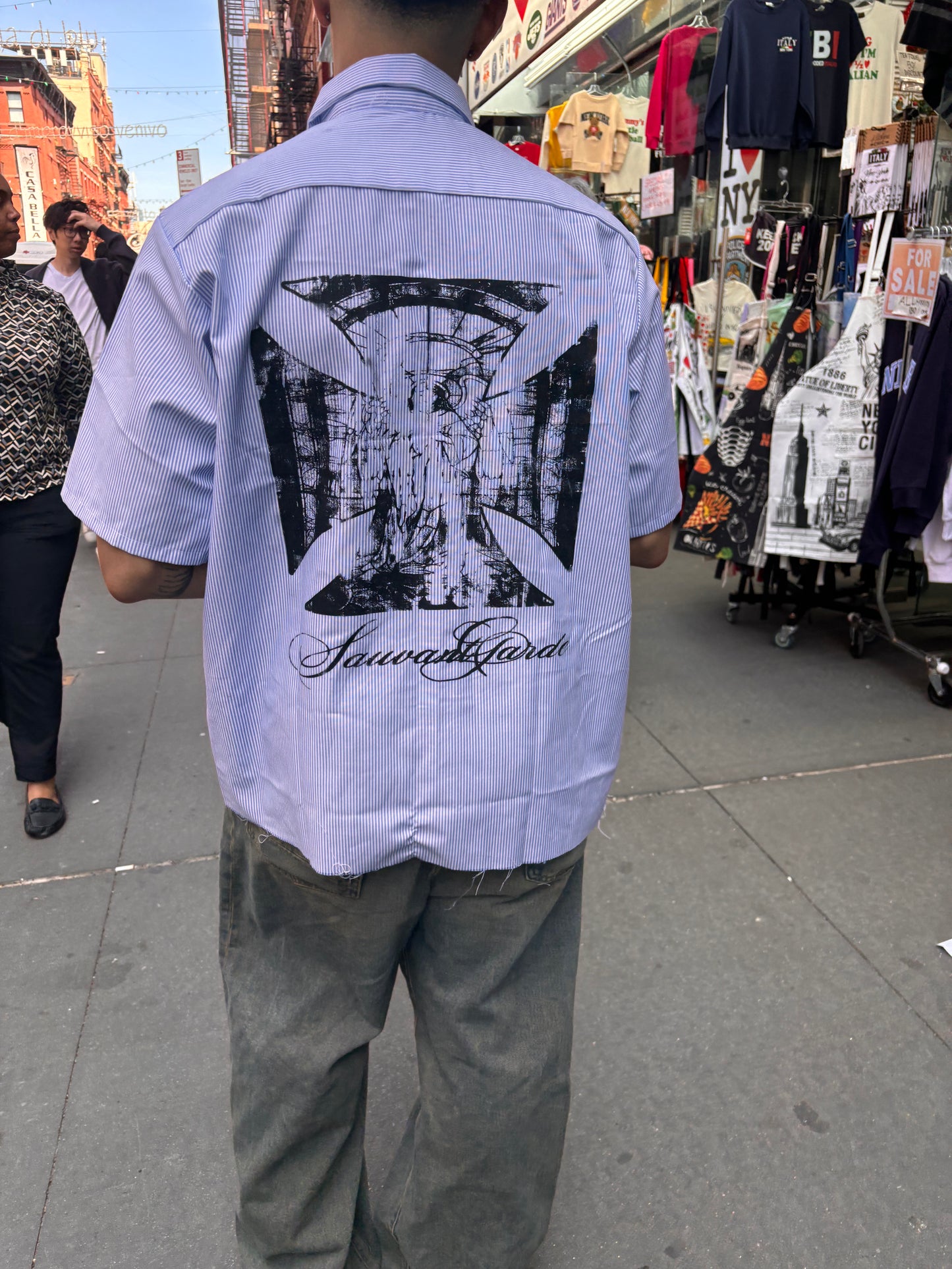 Cross Pin Stripe Button Up Tee Shirt