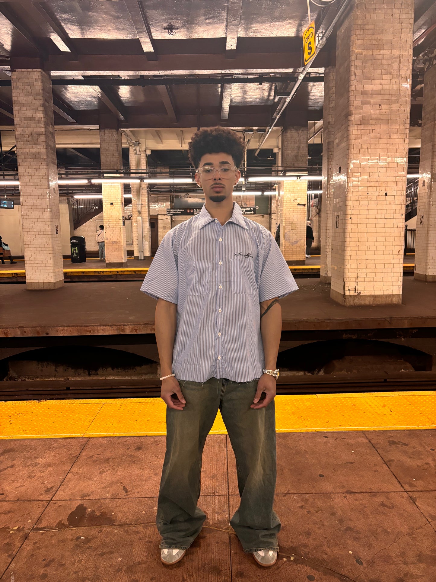 Cross Pin Stripe Button Up Tee Shirt