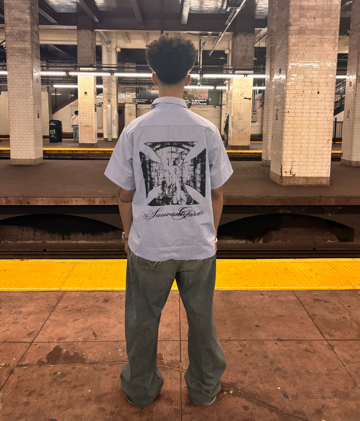 Cross Pin Stripe Button Up Tee Shirt