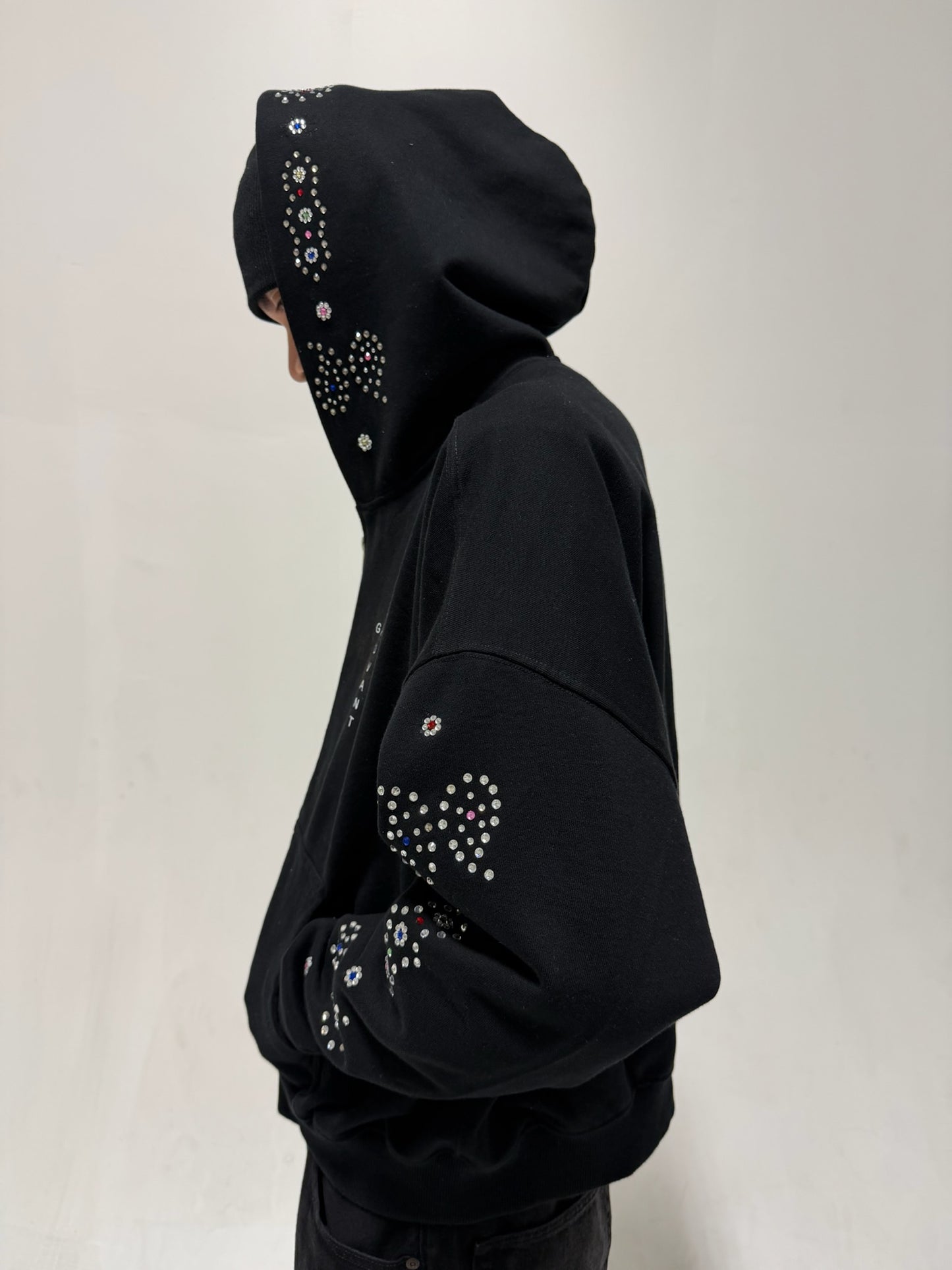 Embellished Black Zip Up Hoodie