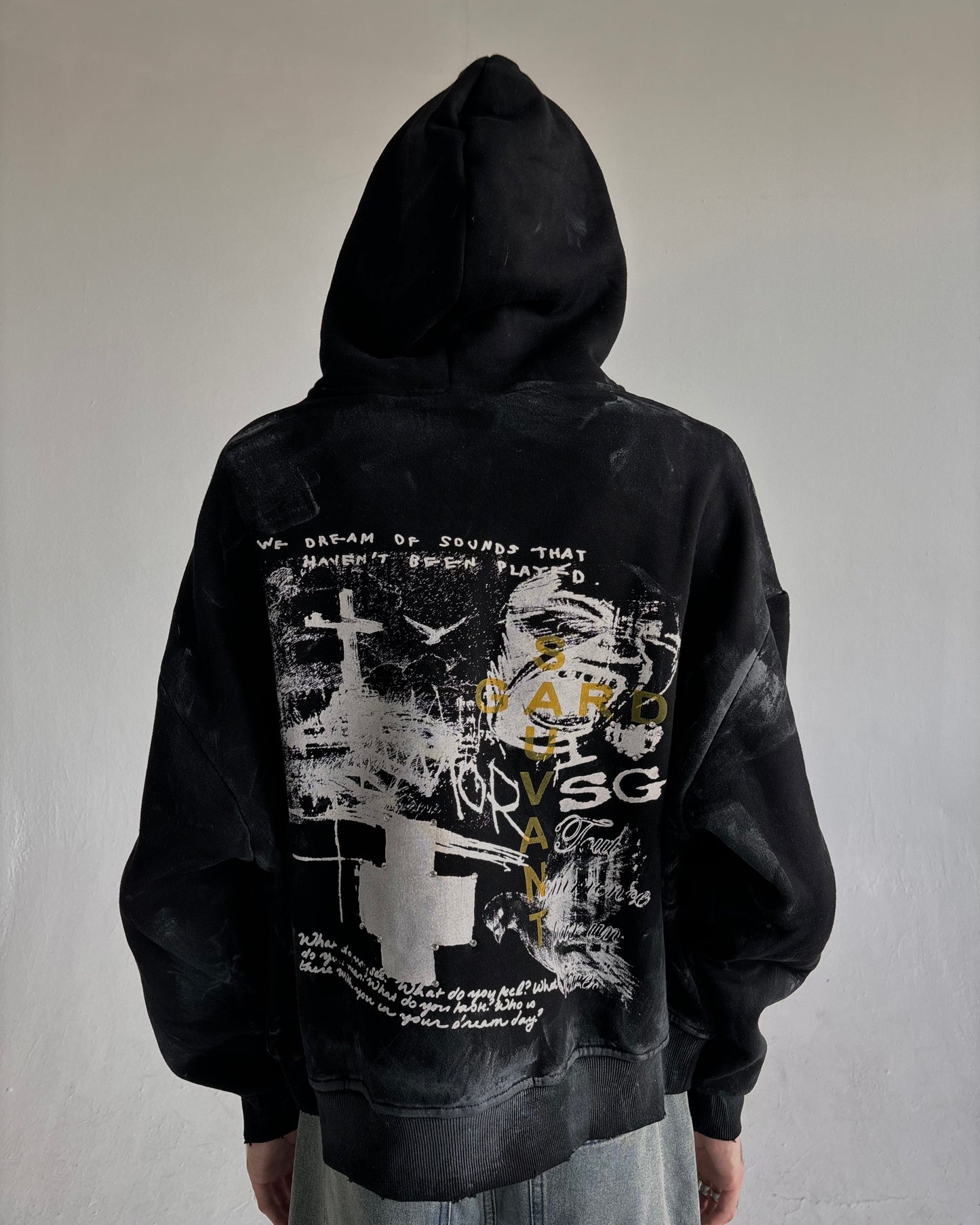 Distressed Black Zip Up Hoodie