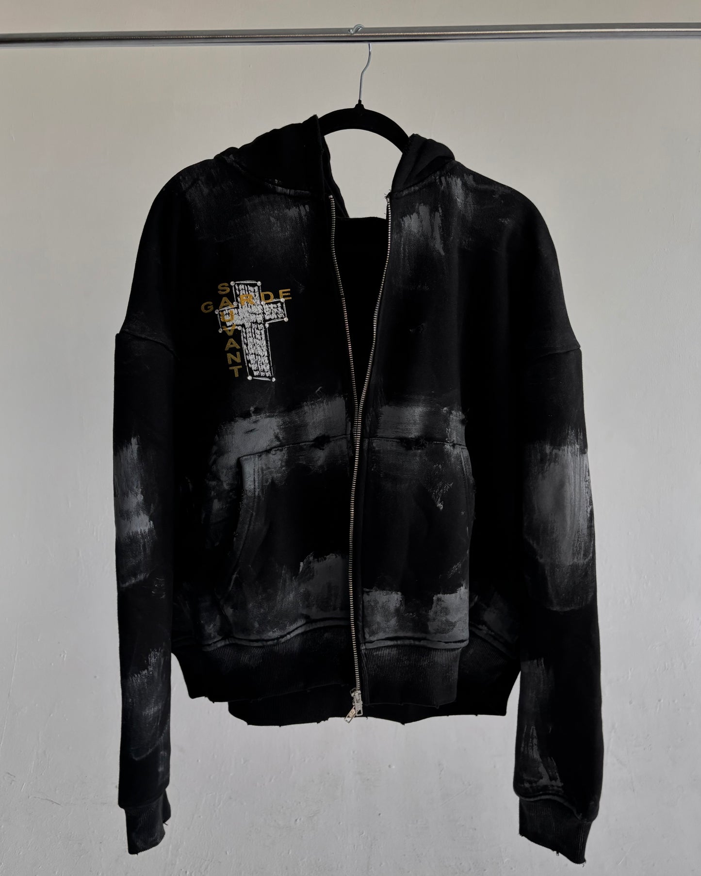 Distressed Black Zip Up Hoodie