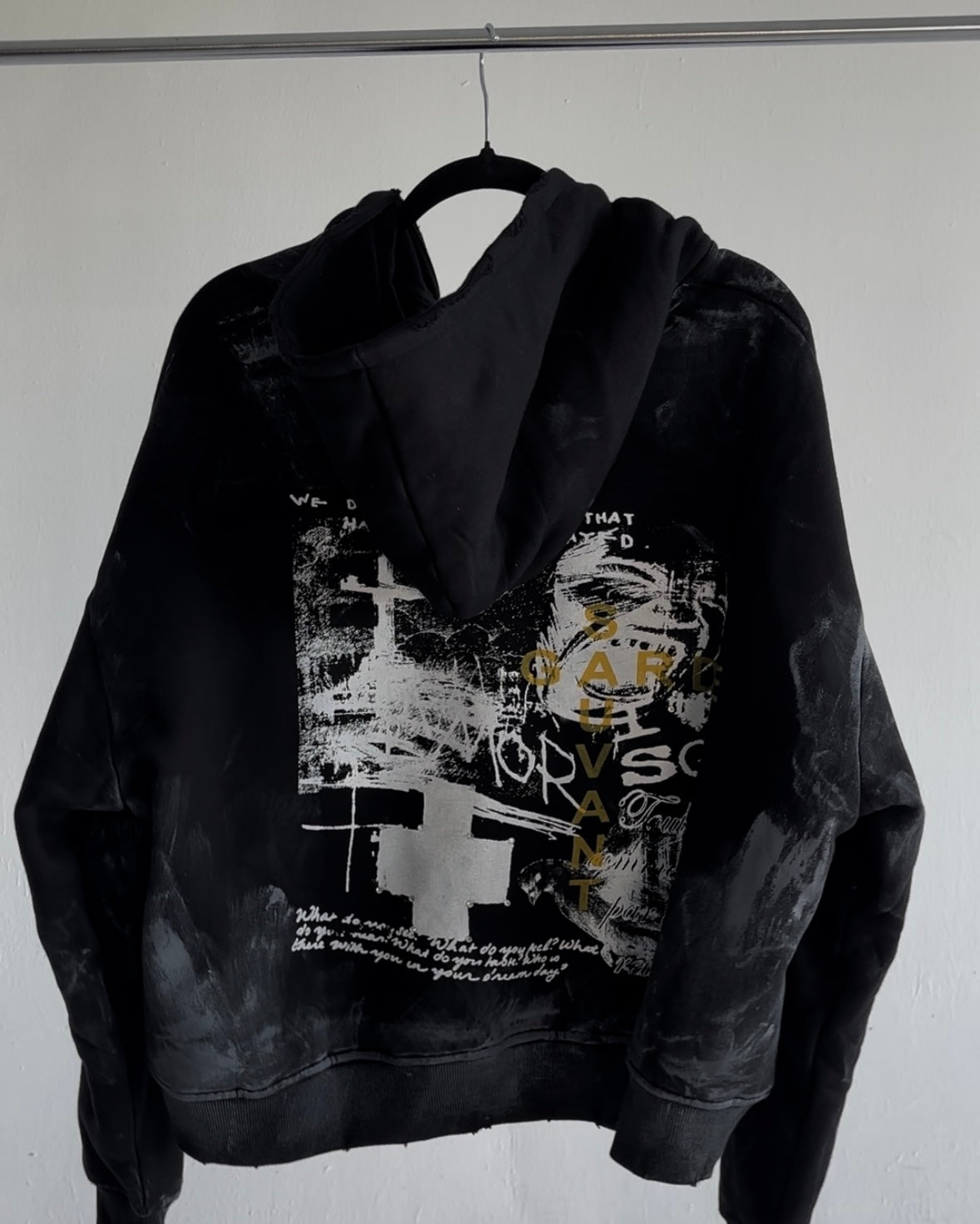 Distressed Black Zip Up Hoodie