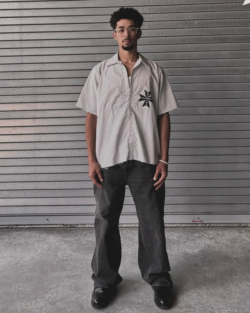 Star Pin Stripe Button Up Tee Shirt