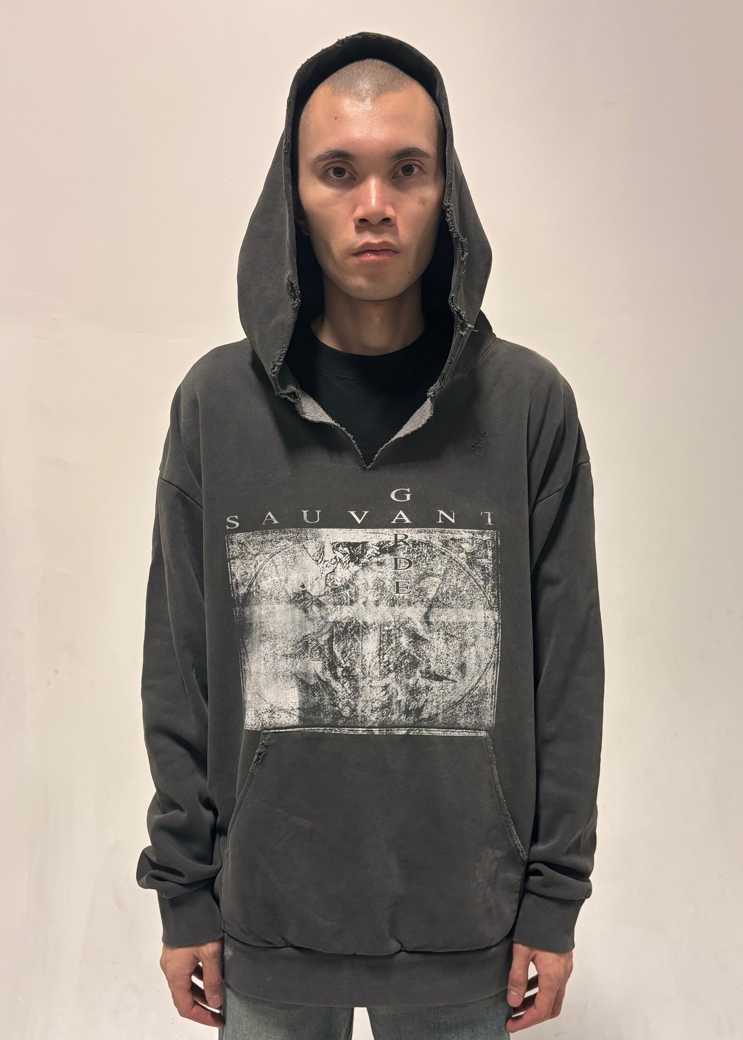 Distressed Charcoal Grey Hoodie