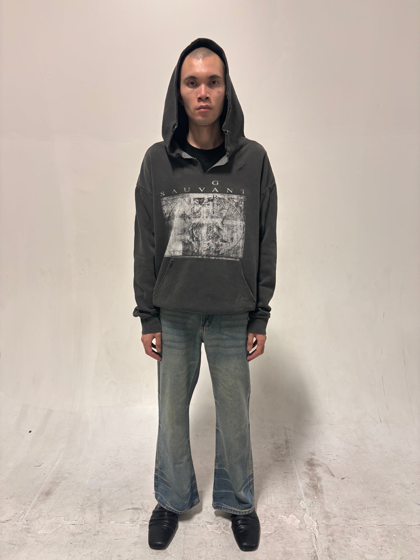 Distressed Charcoal Grey Hoodie