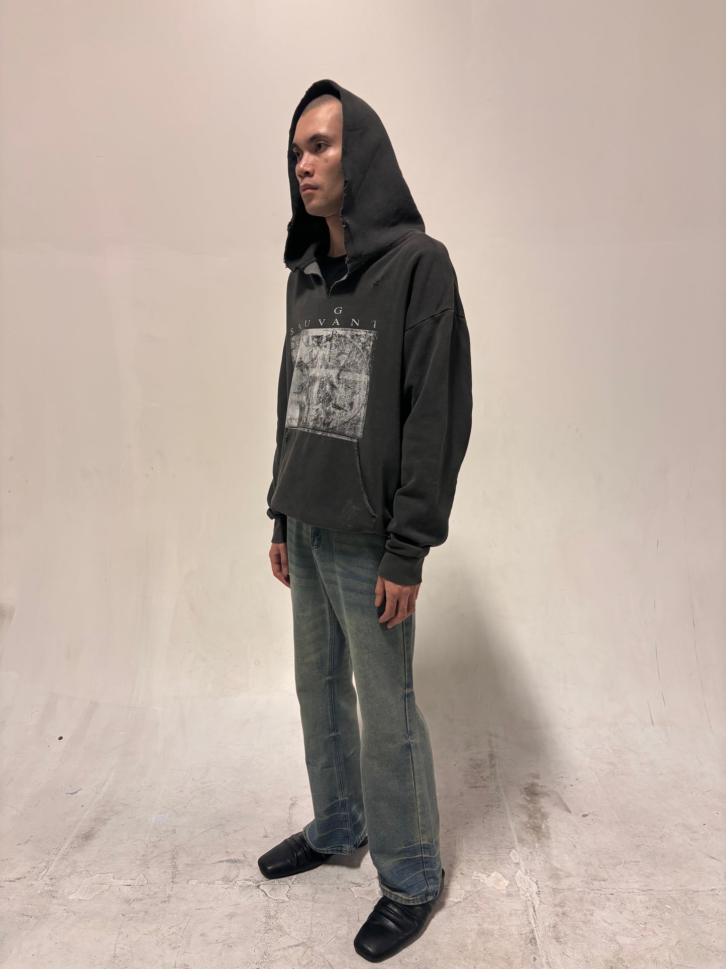 Distressed Charcoal Grey Hoodie