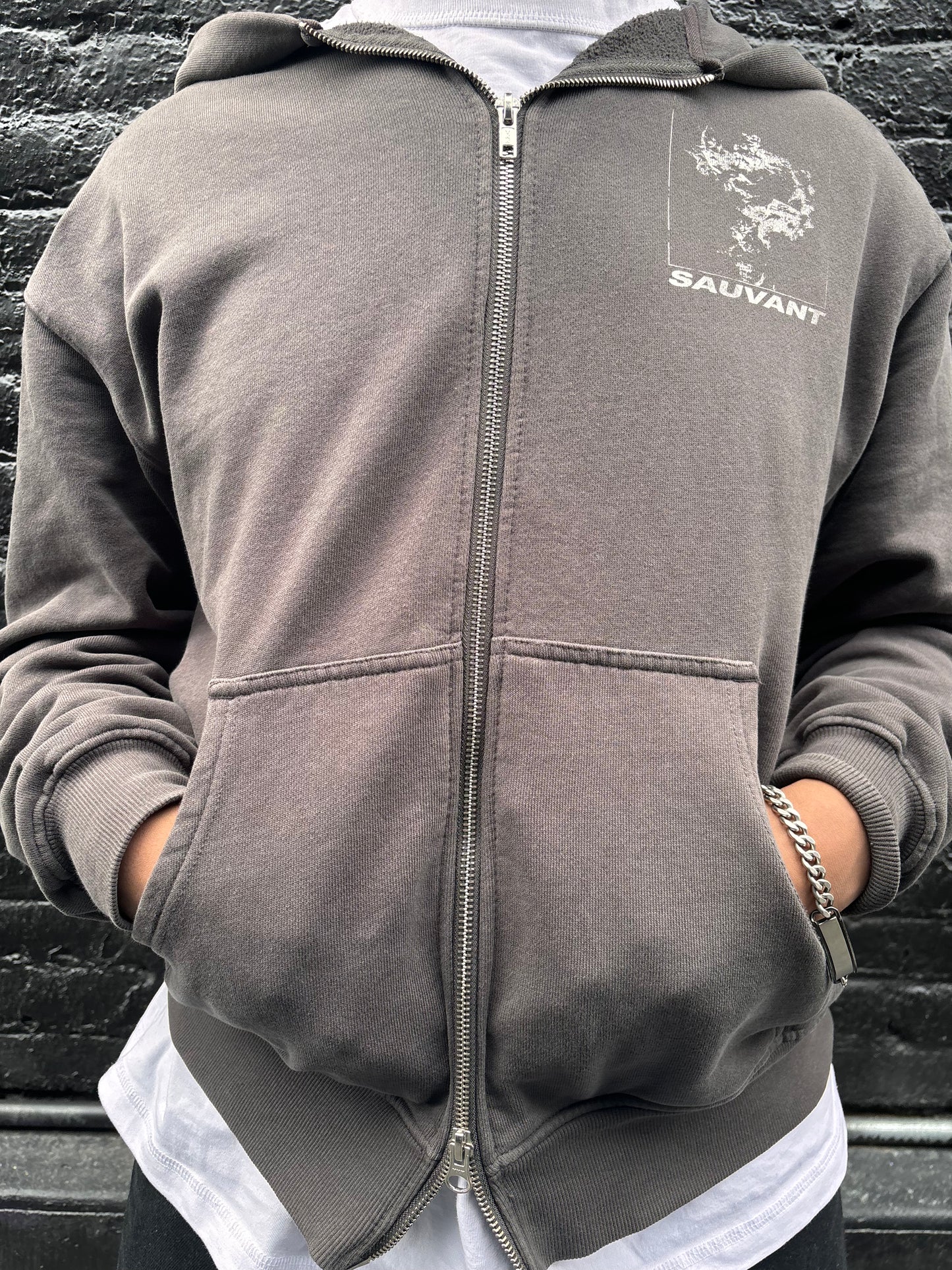 Grey Wash Zip Up