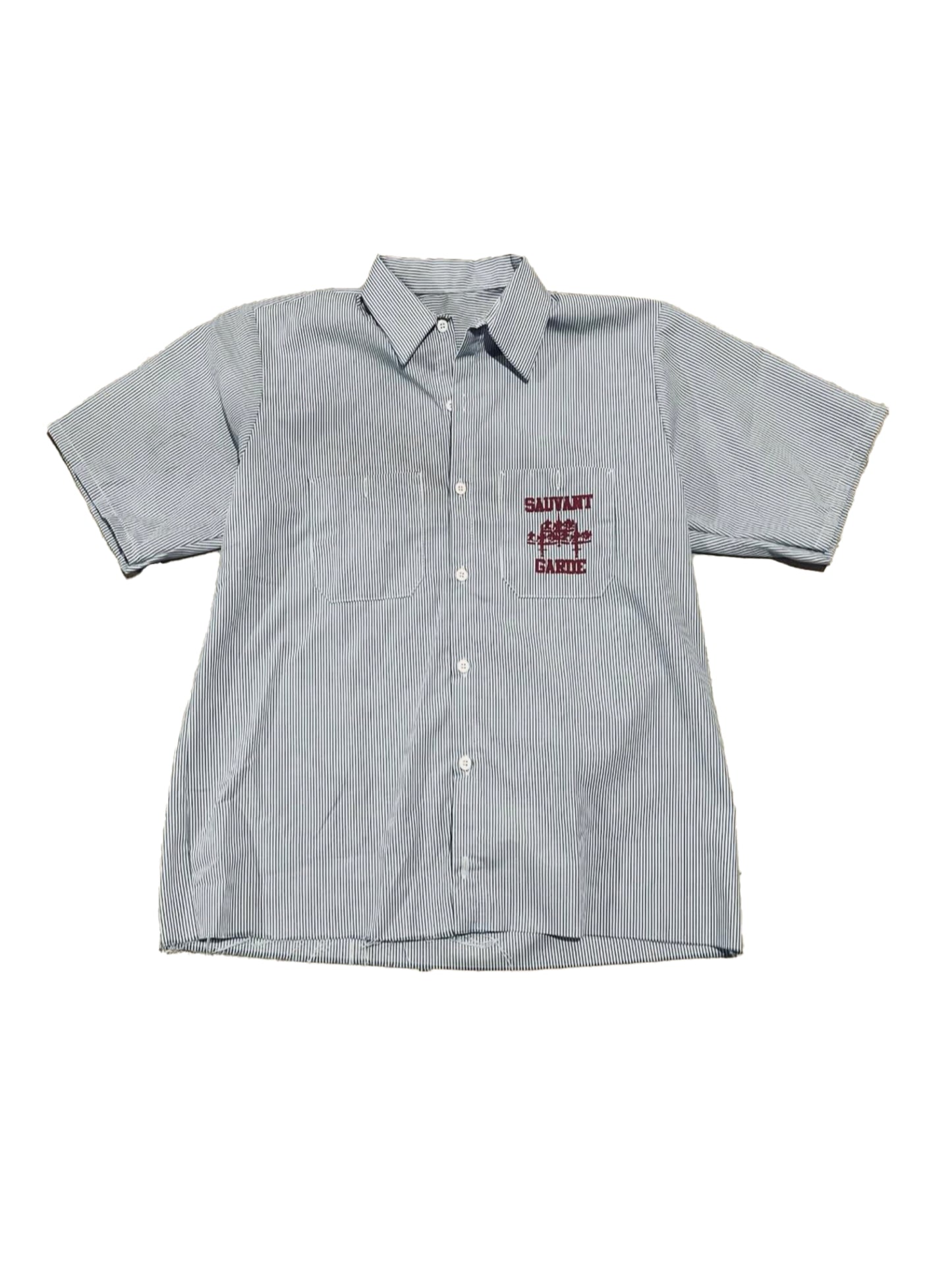 Logo Pin Stripe Button Up Tee Shirt