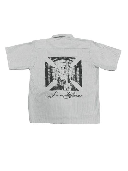 Cross Pin Stripe Button Up Tee Shirt