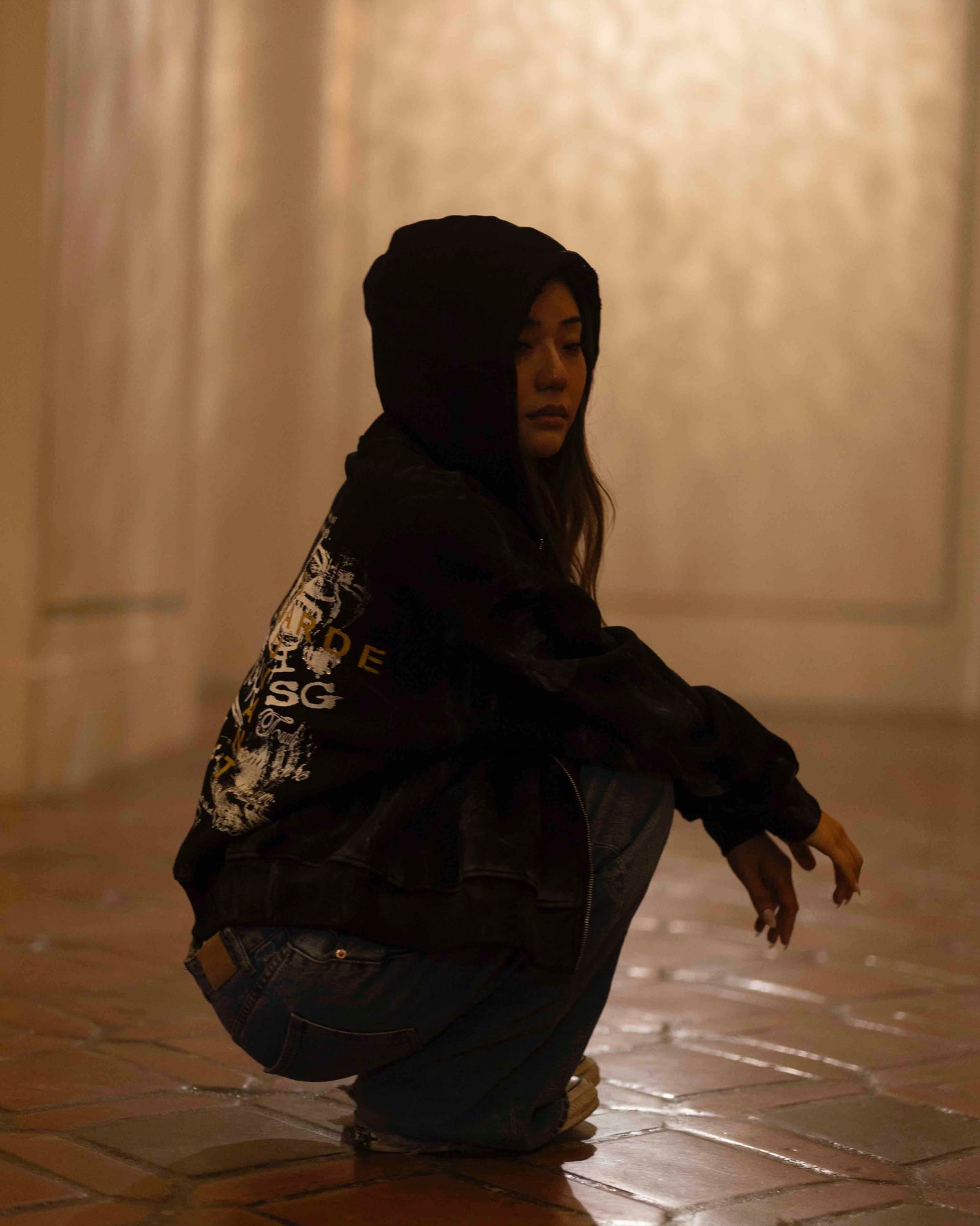 Distressed Black Zip Up Hoodie