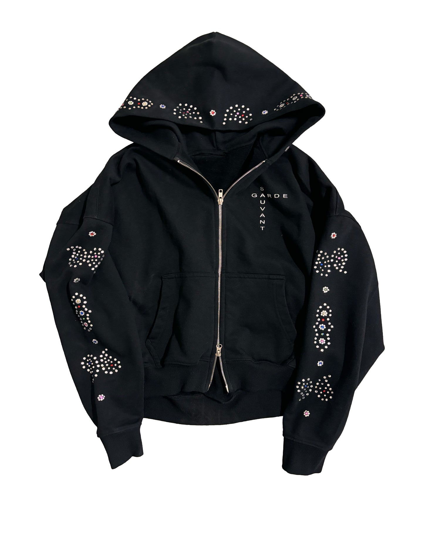 Embellished Black Zip Up Hoodie