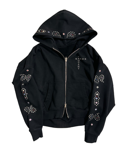 Embellished Black Zip Up Hoodie